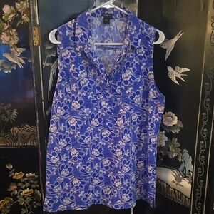 Loft Blue Floral Sleeveless Blouse